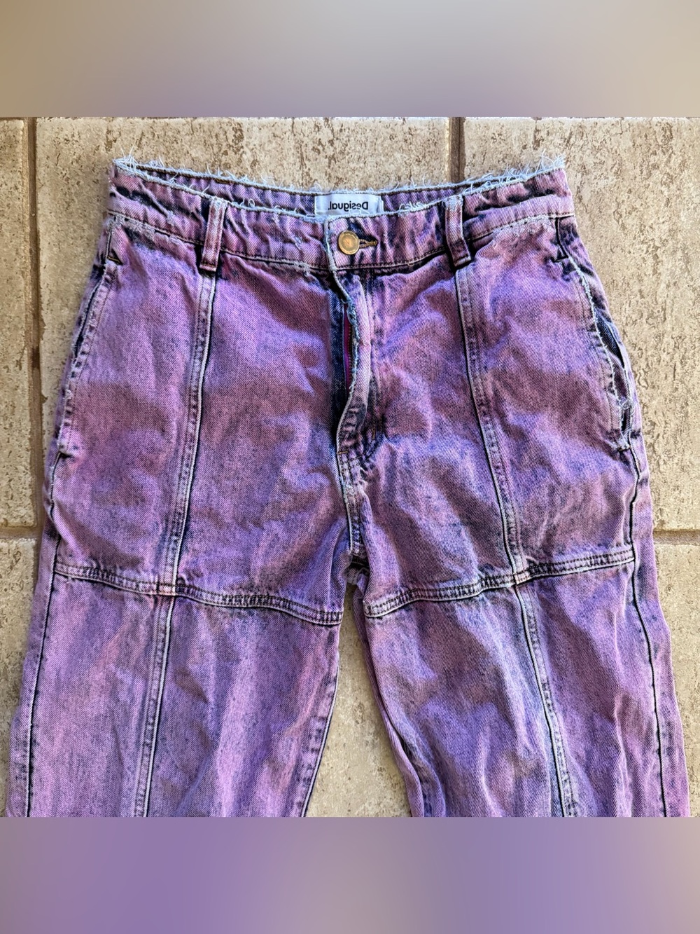 RARE Desigual x Maitrepierre Purple Wide-Leg Jeans, Sz M Acid Wash Distressed - Picture 2 of 10